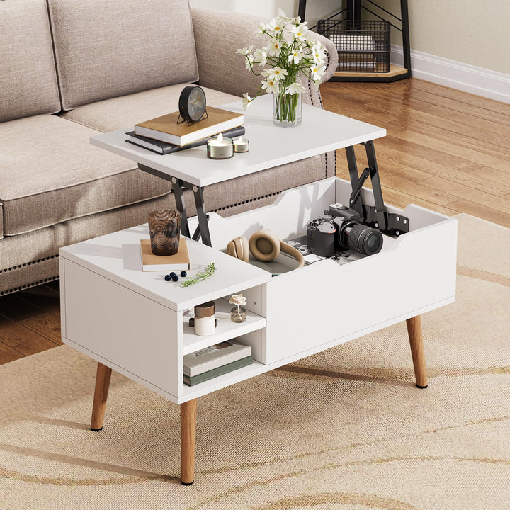 YITAHOME Couchtisch mit Anhebbarer Platte und Verstecktem Fach, verstellbare Ablagefläche, Federhebe