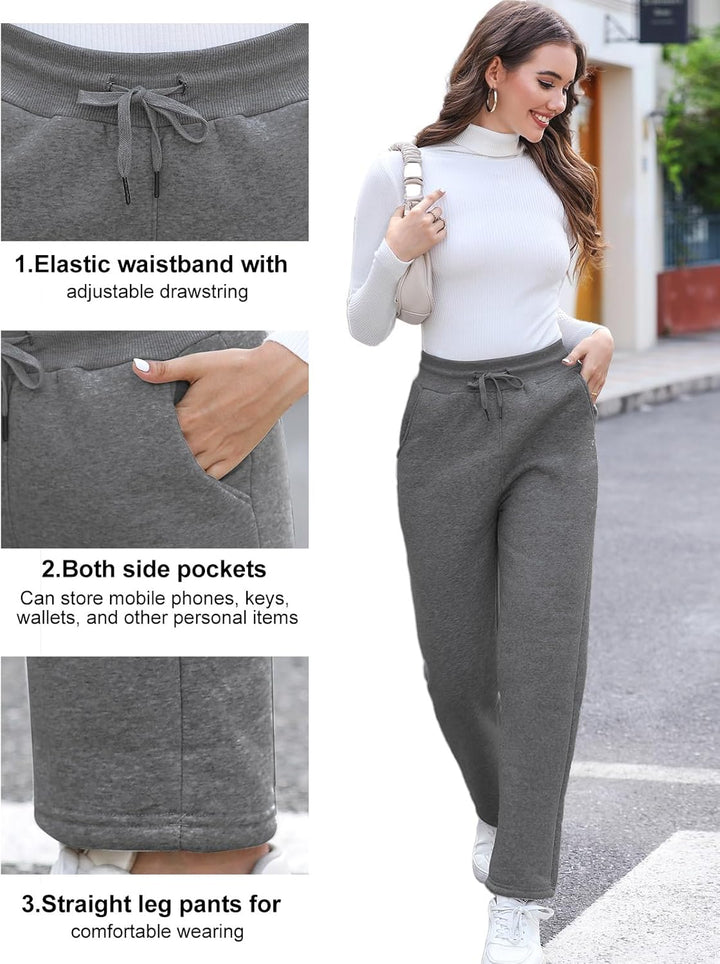 Gefütterte Jogginghose Damen Warm Fleece Freizeithose Winter Thermo Fleecehose High Waist Sweathose