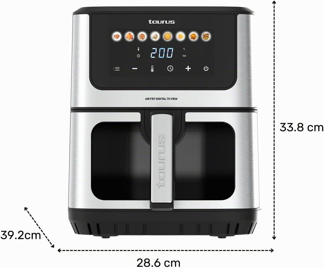 Taurus – Heissluftfritteuse Air Fry Digital 7S View, 1600W, 6,5L, 8 Programme, Touchscreen, Signalto