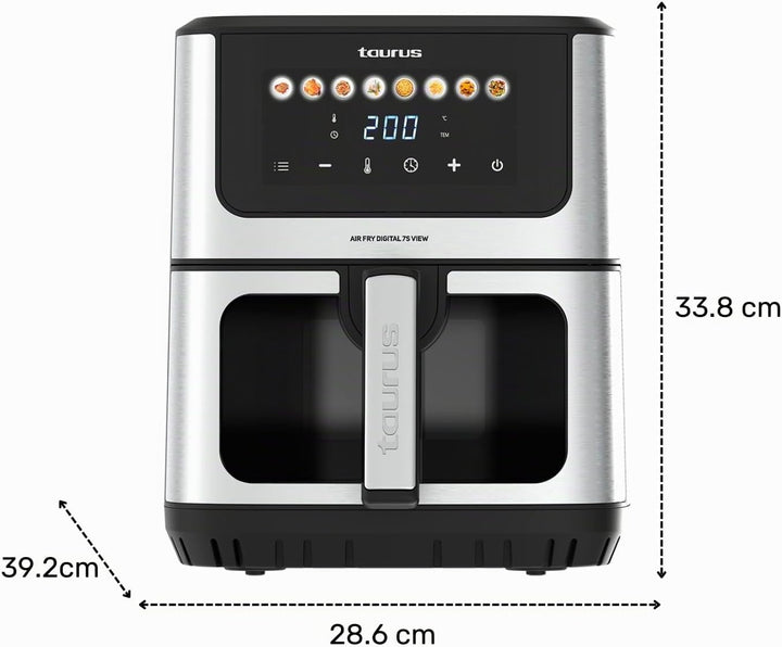 Taurus – Heissluftfritteuse Air Fry Digital 7S View, 1600W, 6,5L, 8 Programme, Touchscreen, Signalto
