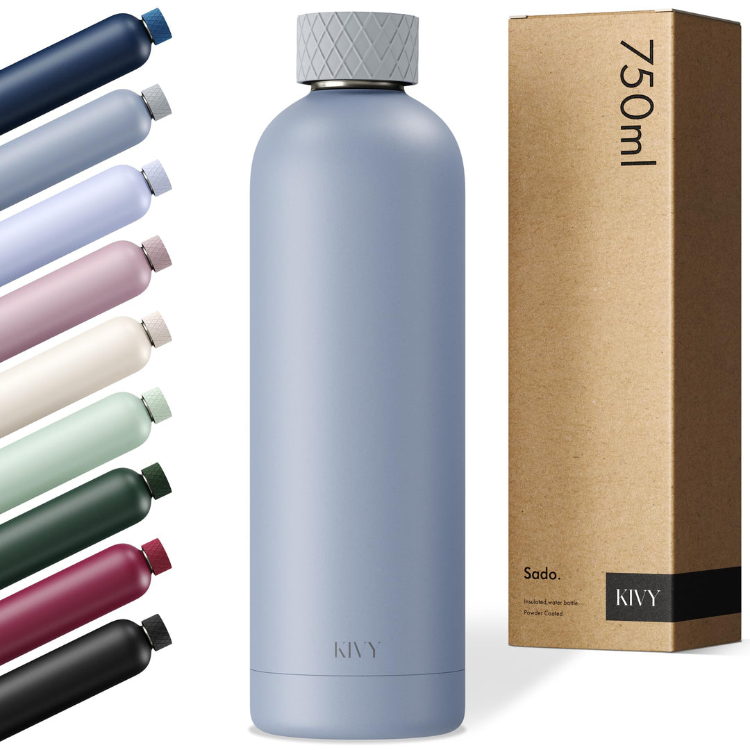 KIVY Edelstahl Trinkflasche 750ml - Auslaufsicher &amp; Kohlensäure geeignet | 24h kalt | 18h Heiss - Th