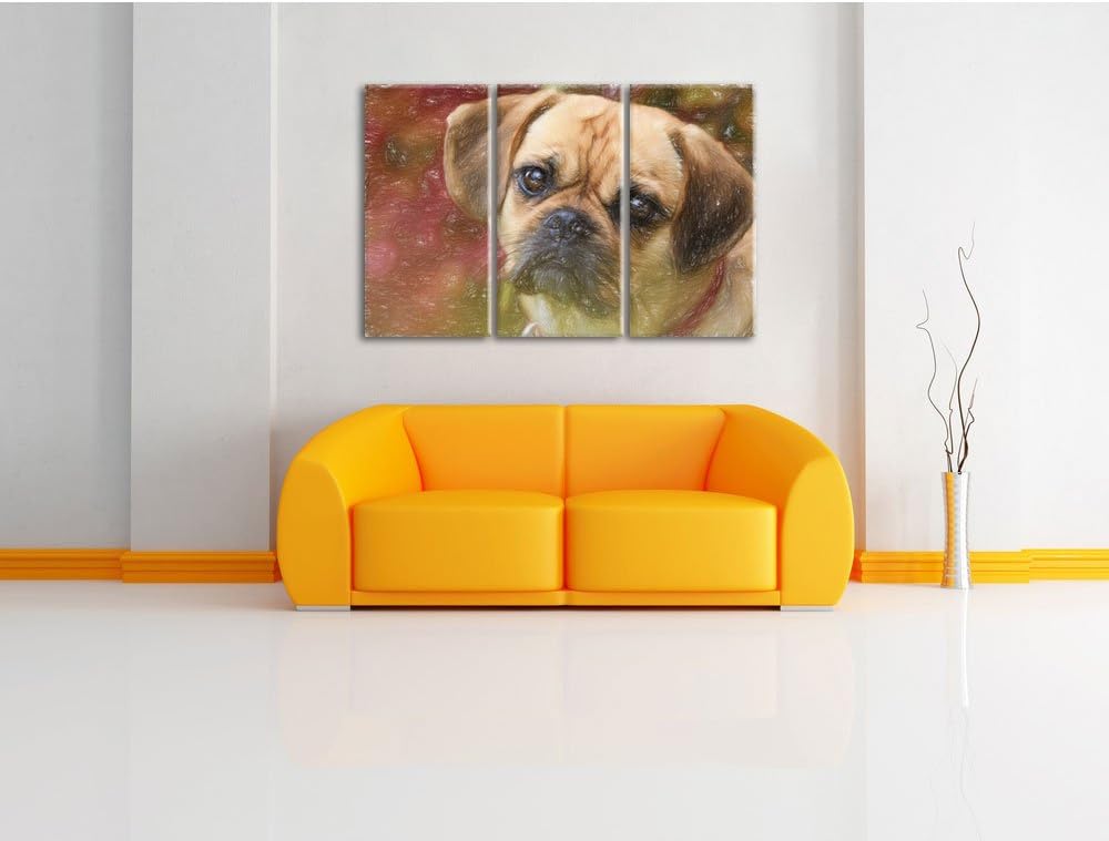 Pixxprint Mops Welpe als Leinwandbild 3 teilig/Grösse: 3 Teilig (120x80) / Wandbild/Kunstdruck/ferti