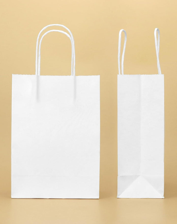 QWORK® 60 Stück Weisse Geschenktüten aus Papier mit Griffen, kraftpapier tüten, 15 x 8 x 21 cm, für