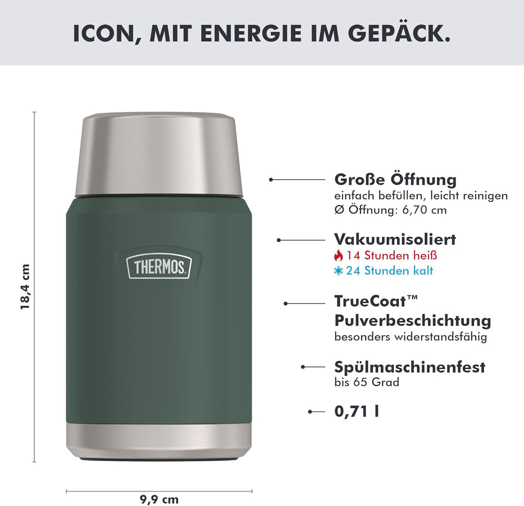 Thermos ICON Food Jar 0,71 l, grün/forest mat, Speisegefäss für Essen 710 ml, doppelwandigem 18/8 Ed