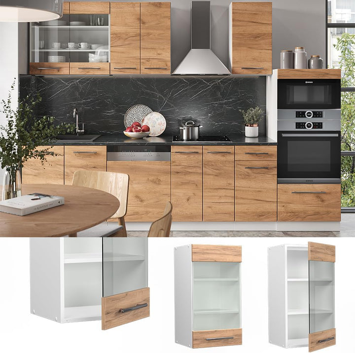 Vicco Küchenschrank Glas Fame-Line, Goldkraft Eiche/Weiss, 40 cm Goldkraft Eiche Hängeglasschrank 40