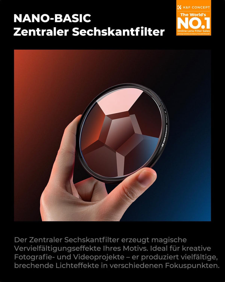 K&amp;F CONCEPT 82mm Kaleidoskop Prisma Filter Optisches Glas Zentral Hexagonal Spezial Effekt Kamera Ob