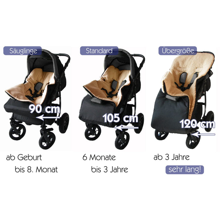 Baby-Joy Fusssack KAI XL 105cm FILZFREI | Lammwolle/Polyester Thermofusssack Buggy Kinderwagen Schli