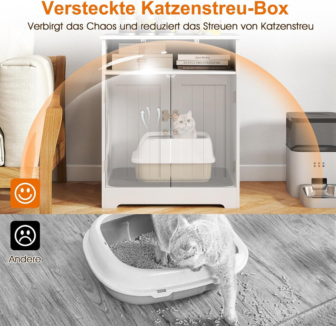 COSTWAY Katzenklo Schrank, Katzenschrank mit Streumatte, 2 abschliessbaren Türen, Eingang & Fach, 3