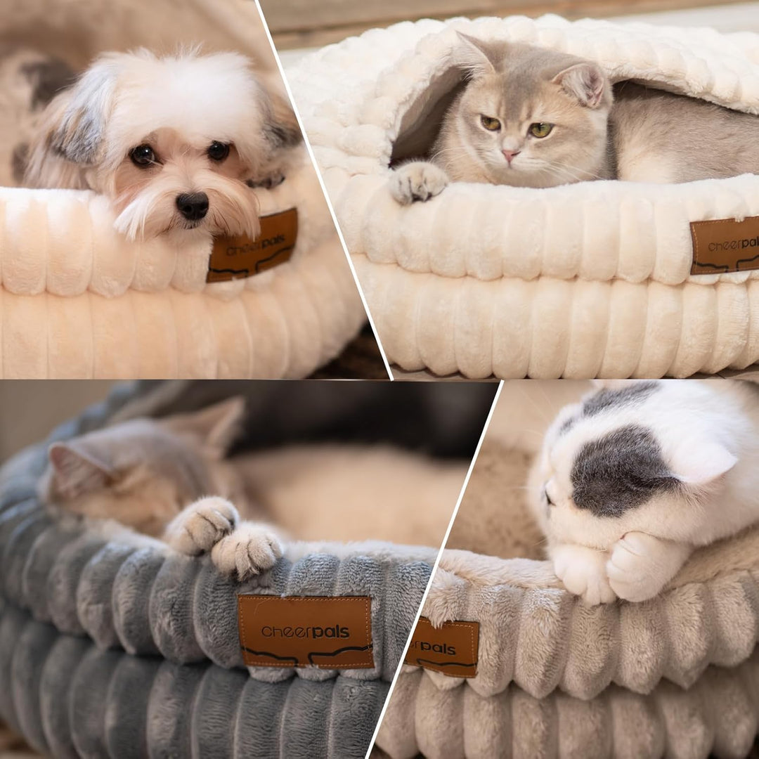 CheerPals Katzenbett mit Deckel 50cm, Waschbar Kuschelhöhle, Winterversteck mit Hochelastischer Schl