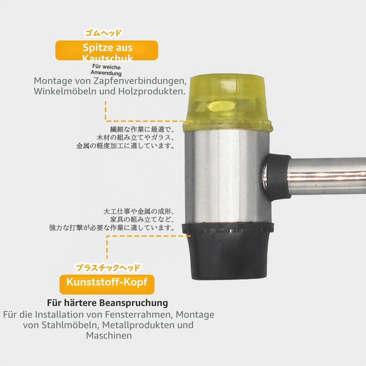 BOOSDEN Doppelkopf Gummihammer, 25 mm Mini Gummihammer mit Rutschfestem Gummigriff für Leder, Holz,