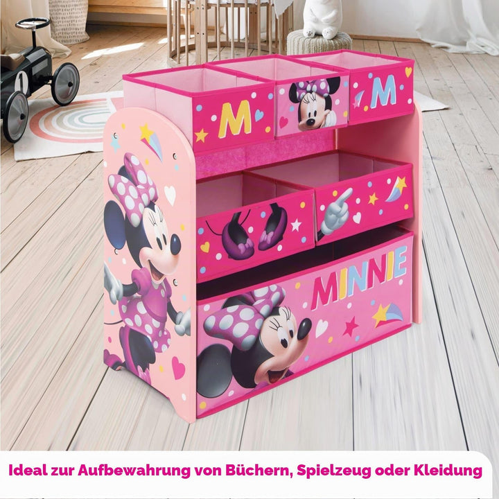 ARDITEX – Organizer aus Holz mit 6 Textilboxen mit Minnie-Mouse-Motiv von Disney – 62x30x60cm – Farb