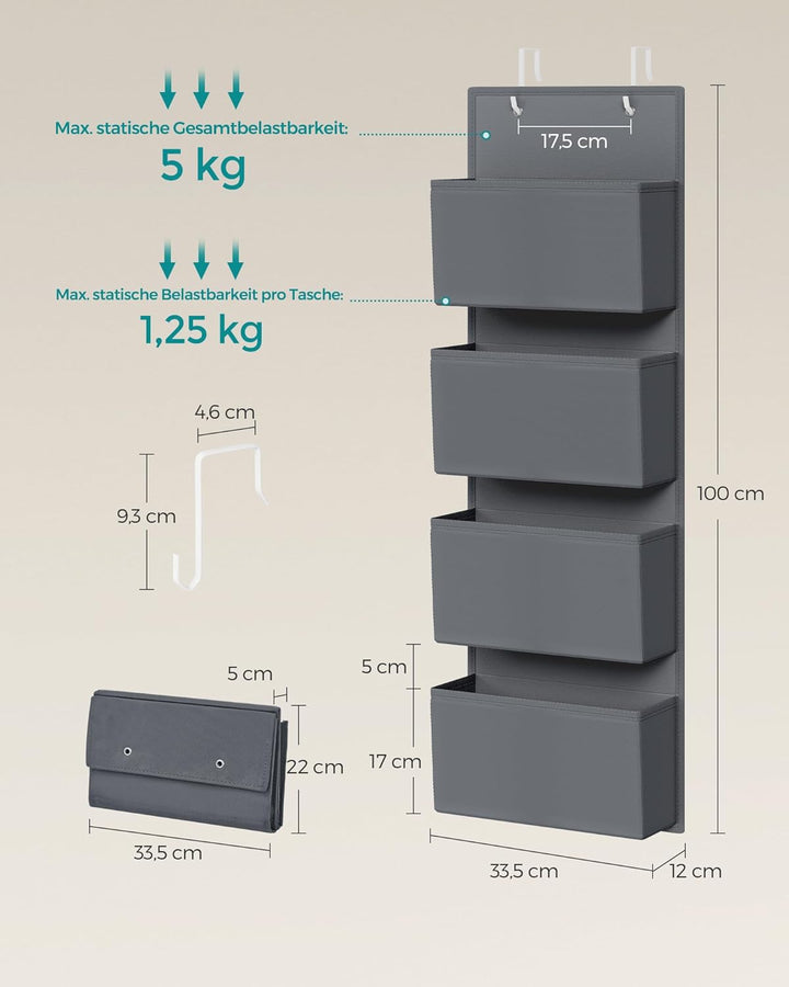 SONGMICS Hängeorganizer mit 4 Taschen, 2er Set Kleiderschrank-Organizer, Hängeaufbewahrung, Tür-Orga