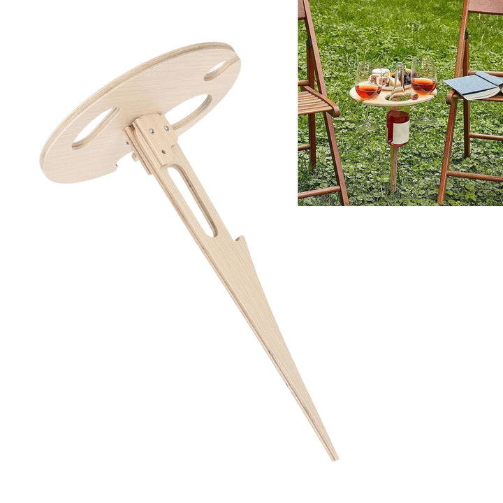 Tnfeeon Faltbarer Weintischstecker mit Glashalter, Tragbares Weinregal aus Holz für Camping-Picknick