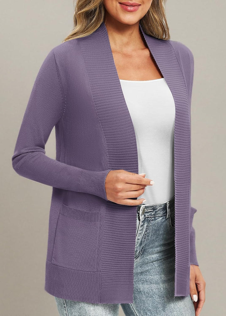 EXCHIC Damen Lange Ärmel Gestrickt Strickjacke Leicht Gemütlich Offene Vorderseite Lange Freizeitjac