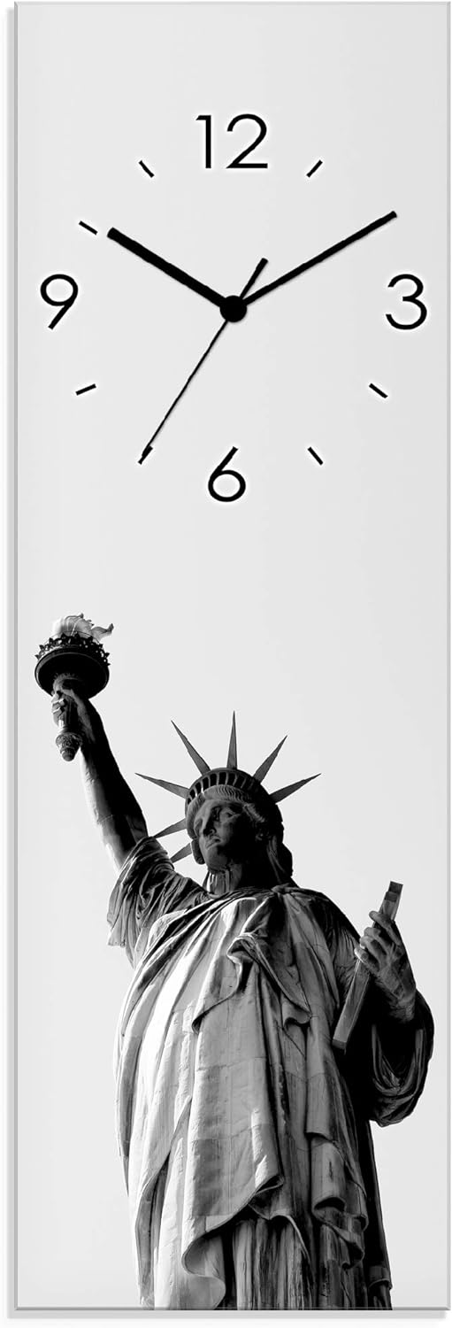 ARTLAND Wanduhr ohne Tickgeräusche Glas Funkuhr 20x60 cm Rechteckig Lautlos Freiheitsstatue New York