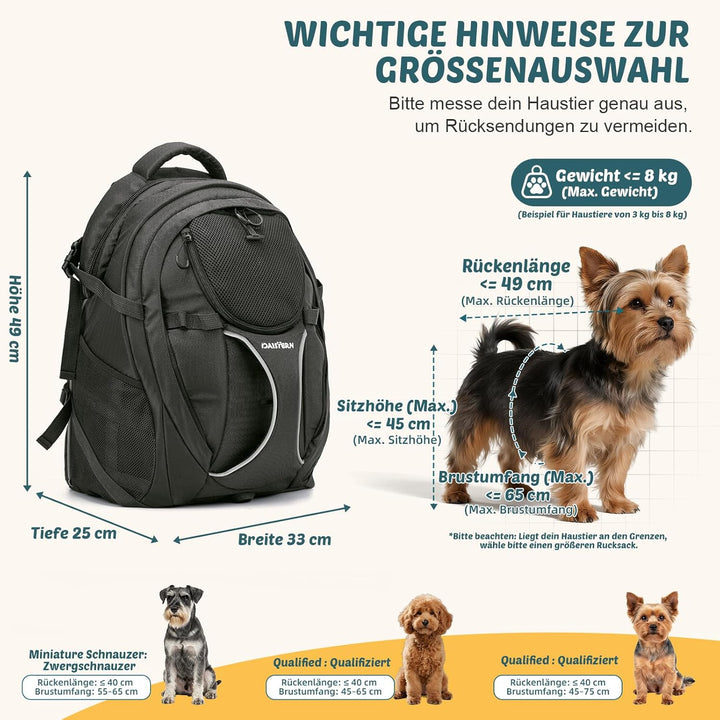 Hunderucksack Wandern bis 8KG, Ergonomischer Katzenrucksack mit Laptopfach & Bequemes Sitzkissen, be