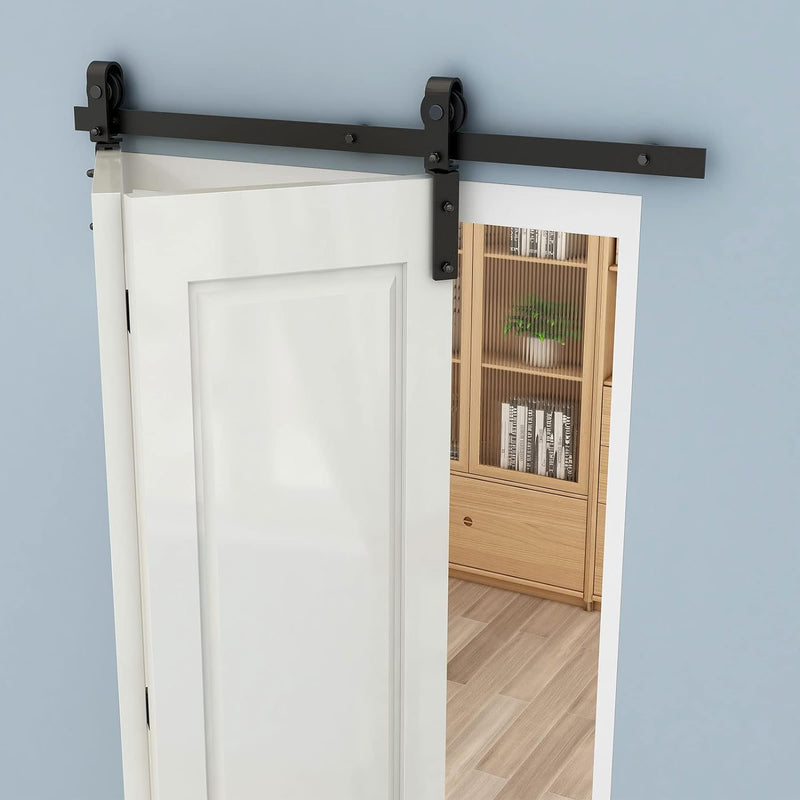 CCJH 4FT/122cm BI-Faltbar Schiebetürbeschlag Set Laufschienen für 2-Türen Schiebetür Schiebetürsyste