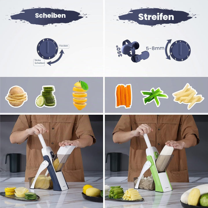 SupMakin Gemüseschneider, Once for All Verstellbar Gemüsehobel Mandoline Vegetable Slicer Pommesschn