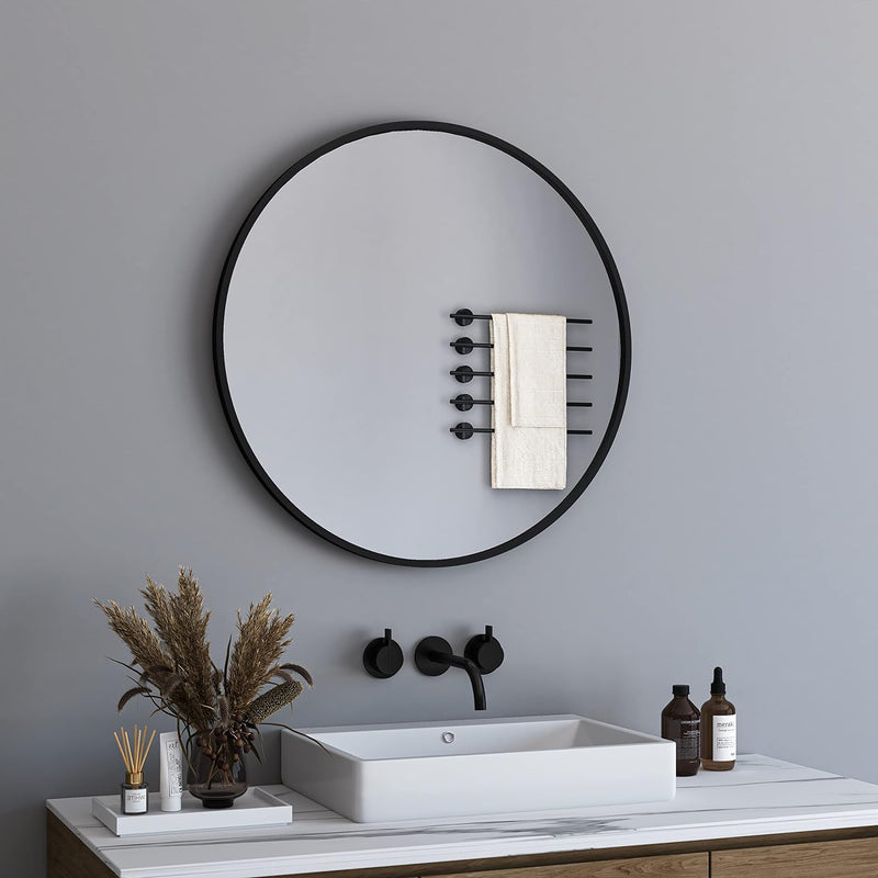 BD-Baode Spiegel Rund, 50x50 cm Wandspiegel Rund mit Hochwertigen Schwarz Metallrahmen, Runder Desig