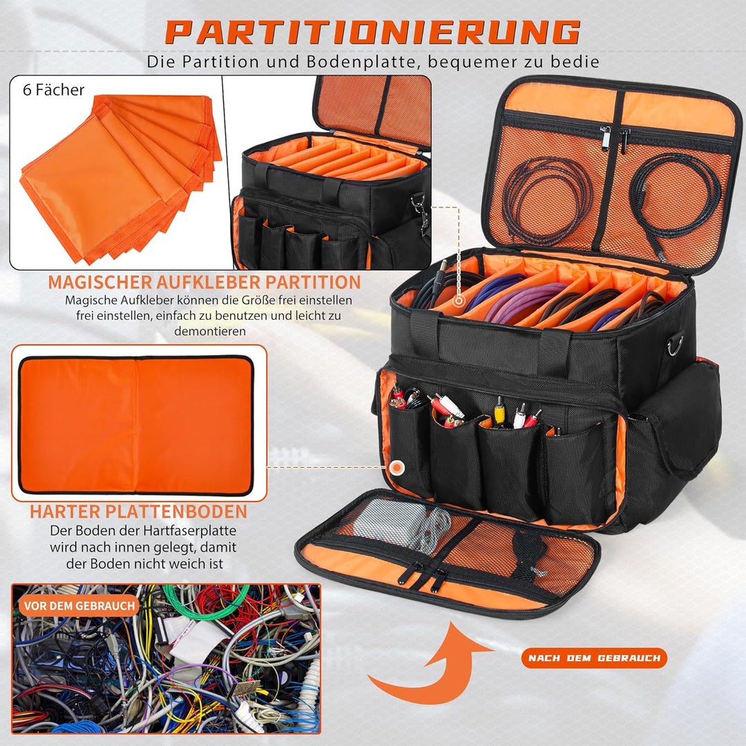 OUUTMEE DJ Tasche, DJ Cable File Bag, verstellbaren Trennwänden und Zwei separaten Taschen, 35 * 30
