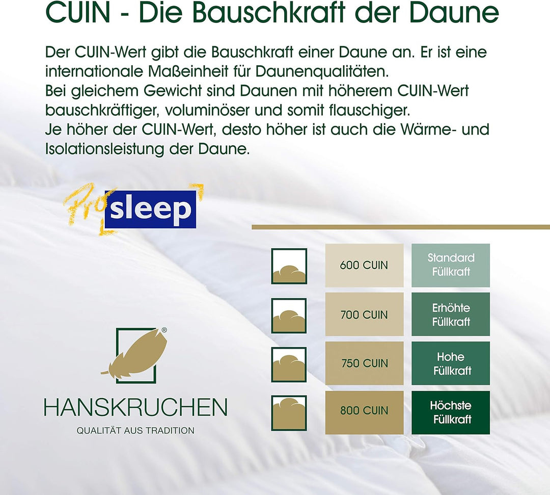 HANSKRUCHEN® Pro Sleep Daunendecke 135x200 cm - Extra leicht / Sommer - Made in Germany Kassettendec