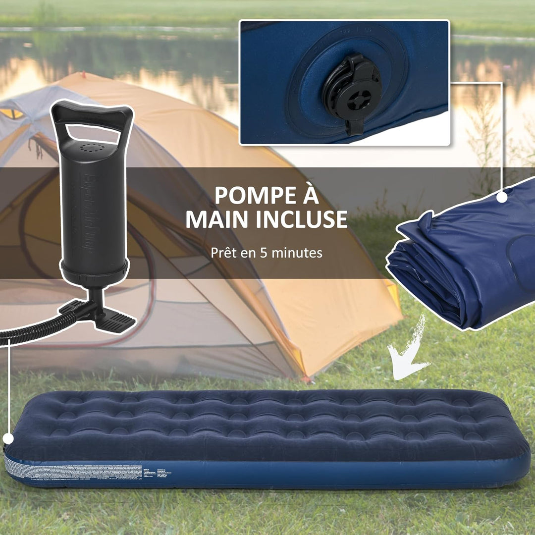 Outsunny Tragbare einfache Luftmatratze Luftbett mit integrierter Handpumpe, beflockte Oberfläche, f