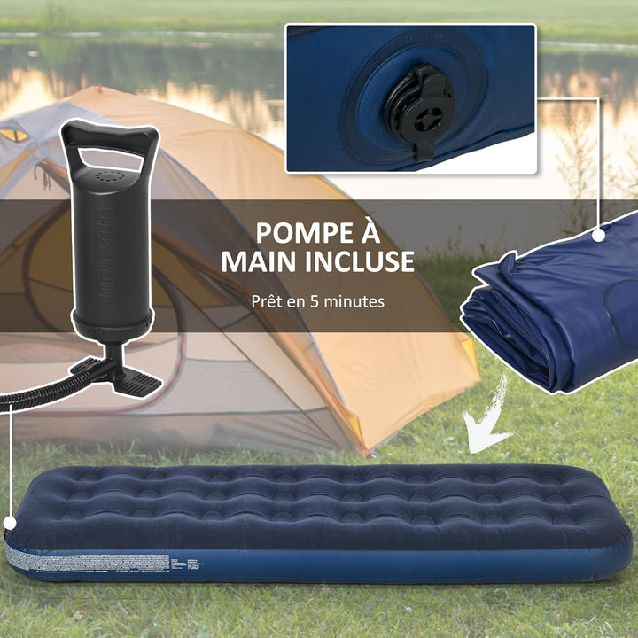 Outsunny Tragbare einfache Luftmatratze Luftbett mit integrierter Handpumpe, beflockte Oberfläche, f
