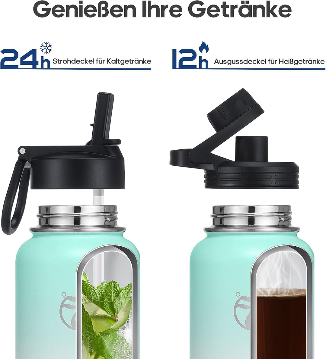 HydroPal Edelstahl Trinkflasche - 650ml, 950ml, 1.2L, BPA-Frei, Kohlensäure geeignet, Isolierte Ther