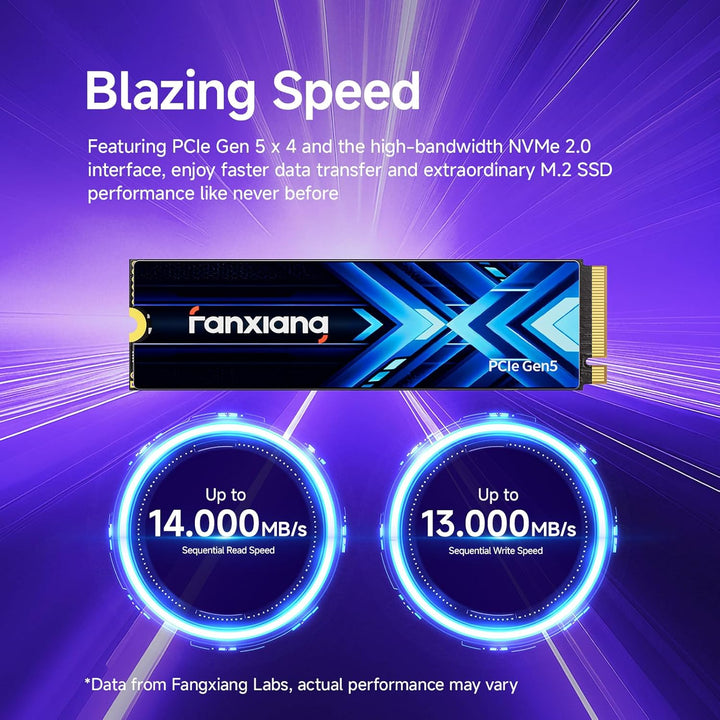 fanxiang S910 Max 4TB PCIe 5.0x4 NVMe M.2 SSD, Lesegeschwindigkeiten von bis zu 14.000 MB/s, 13.000