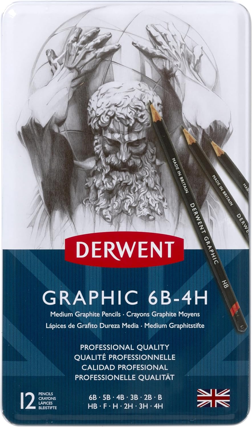 Derwent Graphic Bleistifte M 6B-4H Metallbox 12 Stück 1 stück (12er Pack), 1 stück (12er Pack)