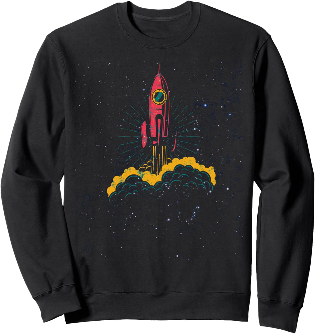 SciFi Steampunk Rocket to Sky at Night with Retro Space Ship Sweatshirt