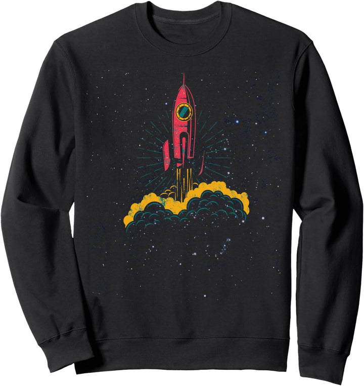 SciFi Steampunk Rocket to Sky at Night with Retro Space Ship Sweatshirt