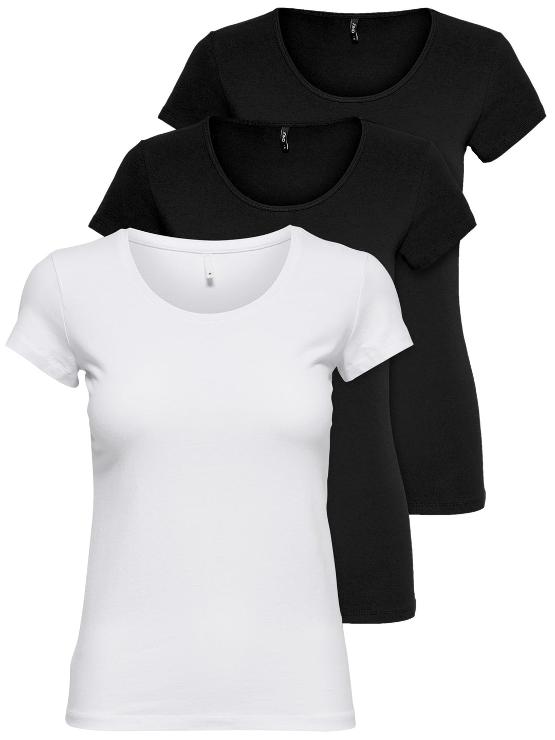 ONLY 3er Pack Damen T-Shirt schwarz oder weiss Kurzarm lang Basic Sommer T-Shirts XS S M L XL 152091