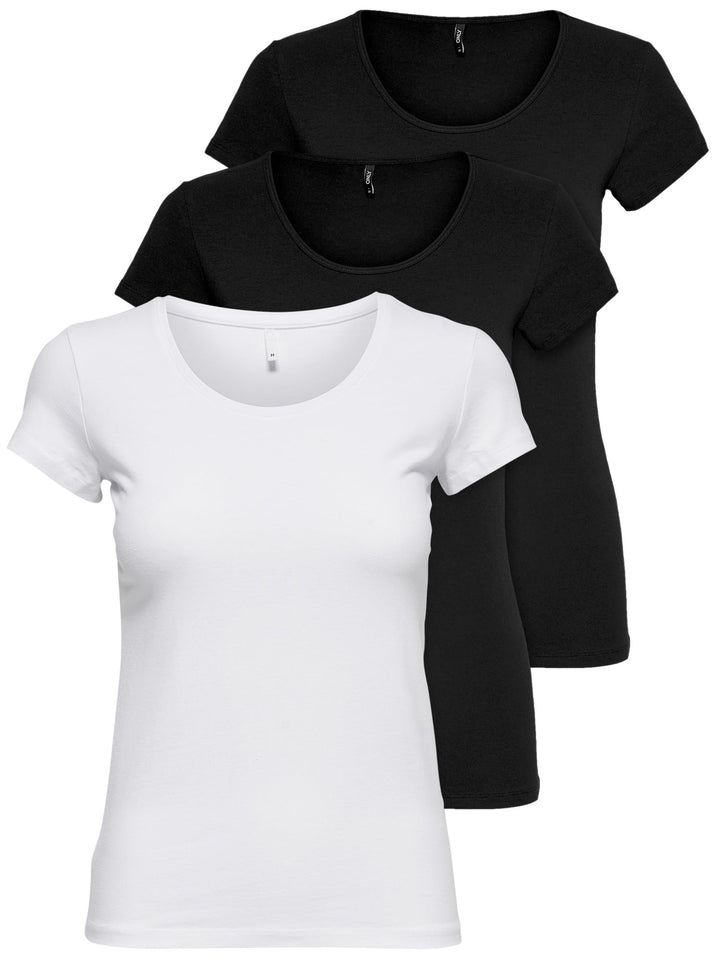 ONLY 3er Pack Damen T-Shirt schwarz oder weiss Kurzarm lang Basic Sommer T-Shirts XS S M L XL 152091