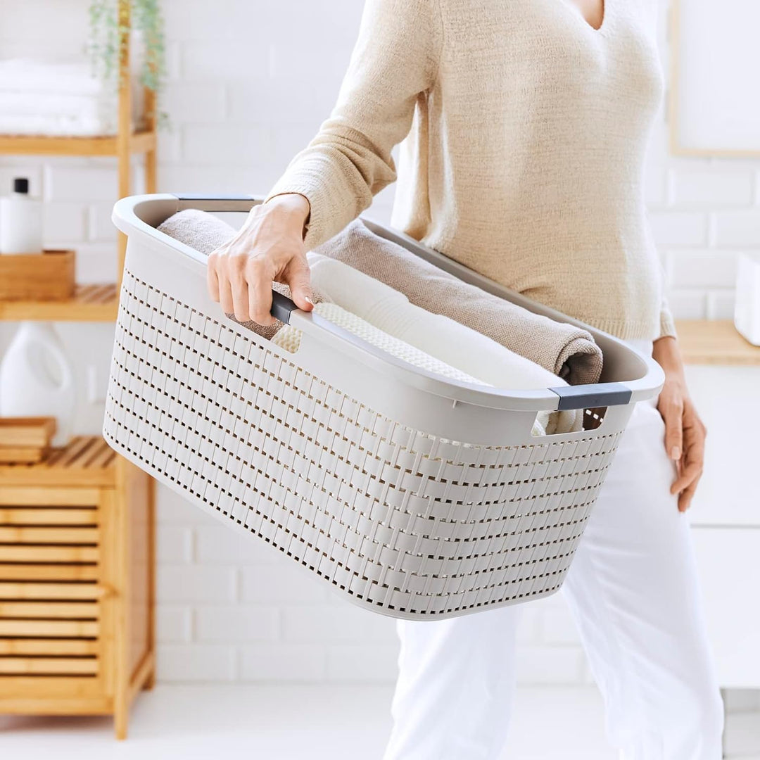 Rotho Country 3er-Set Wäschekorb 40l, Kunststoff (PP) BPA-frei, cappuccino, 40l (58.0 x 38.9 x 25.1