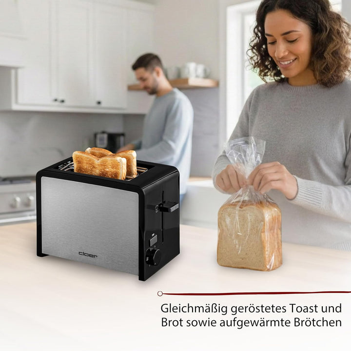 Cloer 3210 Toaster, 825 W, für 2 Toastscheiben, integrierter Brötchenaufsatz, Nachhebevorrichtung, K