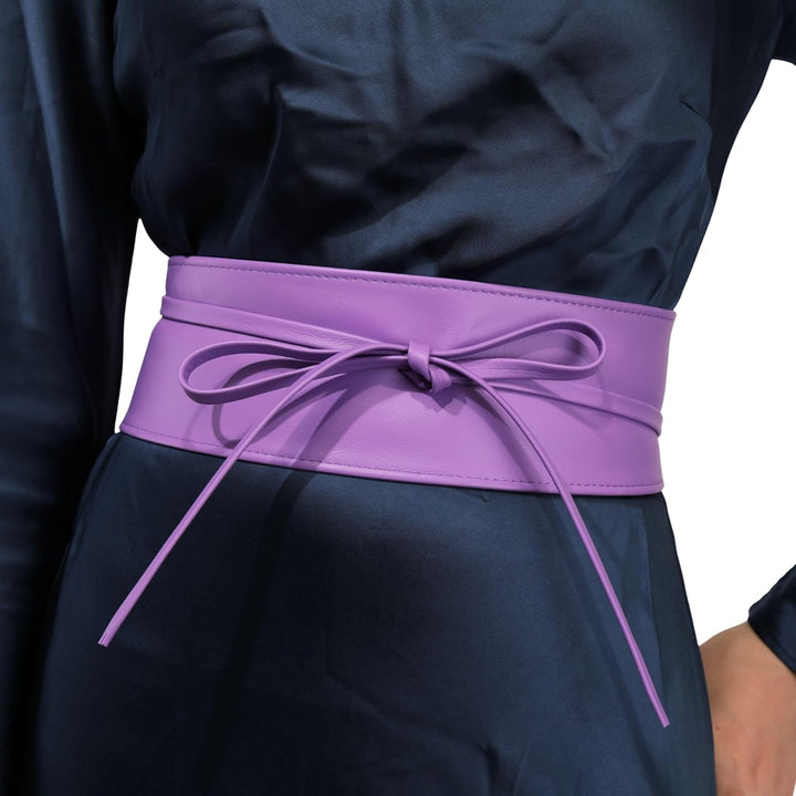 FASHIONGEN - Echtem Rindsleder Vollnarbenleder Obi Gürtel für Damen, Bindgürtel, CASSIANE Lila L-XL,