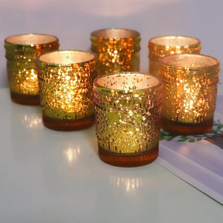 Vohocandle Teelichthalter Gold, 12er-Set Kerzenhalter Glas, Grosspackung für den Tischaufsatz bei Ho
