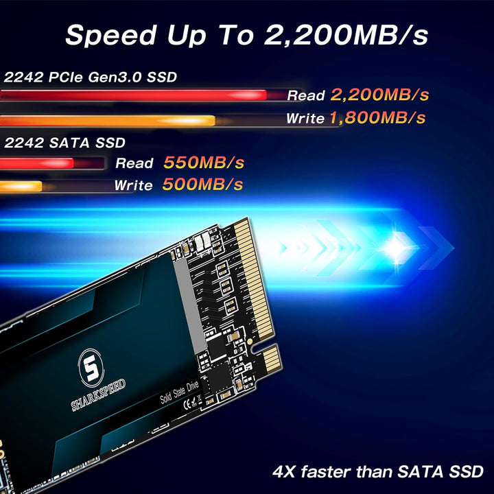 SSD 512GB M.2 2242 NVMe 42mm PCIe Gen 3.0x4， Lesen bis zu 2.200MB/s, Festplatte Interne Solid State