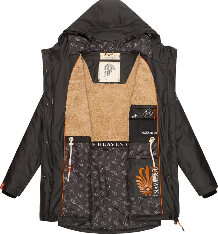 Navahoo Damen Übergangsjacke Regenmantel wasserdicht lang warm gefüttert mit Kapuze Rainy Forest XS-