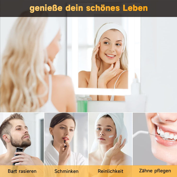 Elegant Badspiegel mit LED-Beleuchtung Energiesparend Lichtspiegel 60 x 50 cm kaltweiss IP44 Badezim