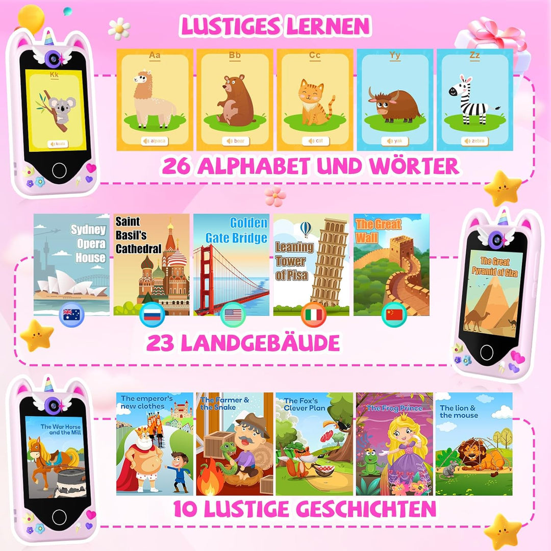 Kinder Handy Smartphone Mädchen Geschenke - Weihnachten Geburtstag Geschenke ab 3 4 5 6 Jahre Mädche