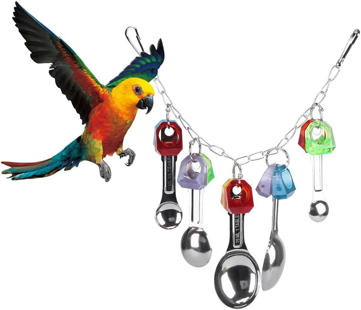 Vögel Kauen Spielzeug mit Metall Löffel Bunte Hängende Käfig Zubehör für Papageien Sittich Cockatiel