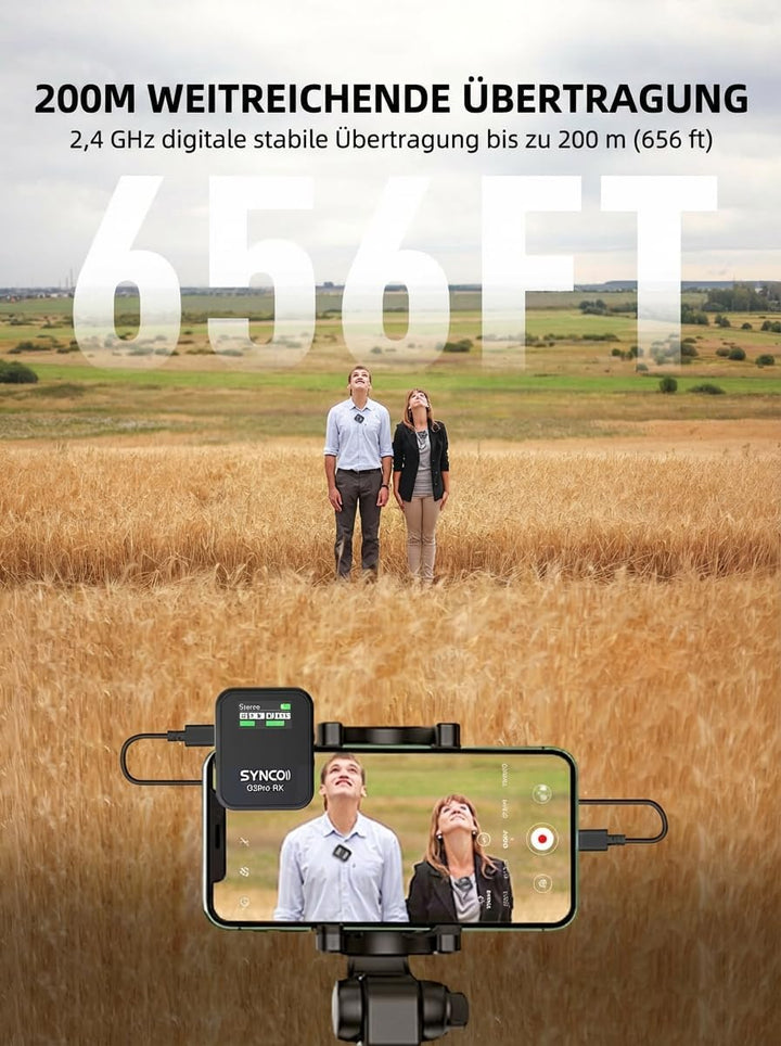 SYNCO Wireless Lavalier Mikrofon, G2(A2) Pro 2.4G Dual Ansteckmikrofon 200m 8H für Online Klasse Vlo