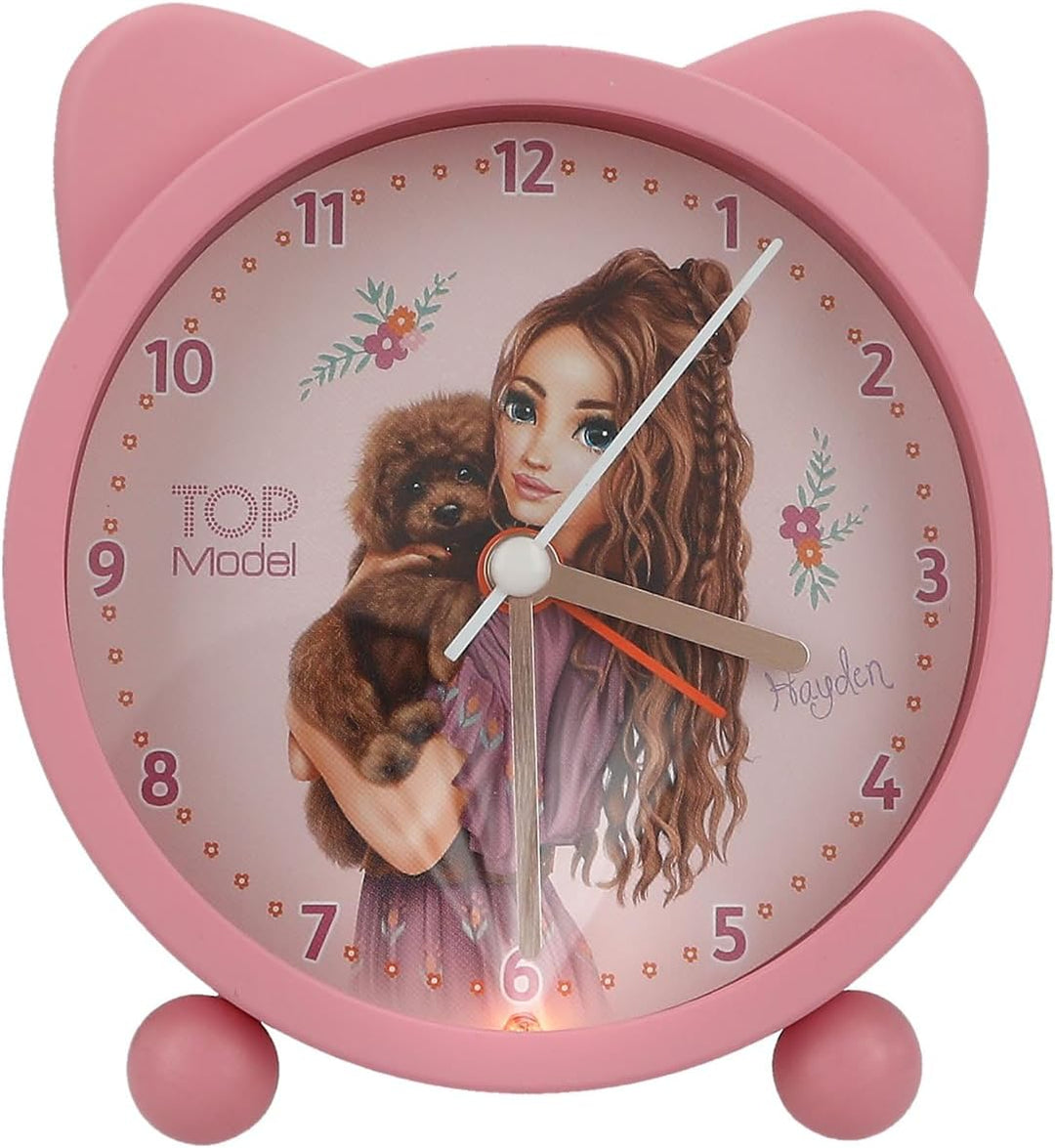 Depesche TOPModel Floral 13226 Kinderwecker in Rosa, Modell und Ohren, leise Uhr mit Lichtfunktion,
