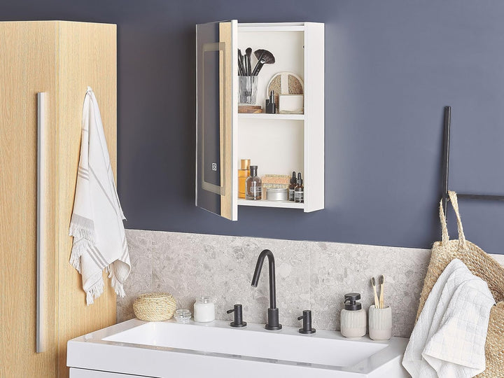Moderner Bad-Spiegelschrank 40x60 cm 1 türig mit LED Beleuchtung weiss Condor