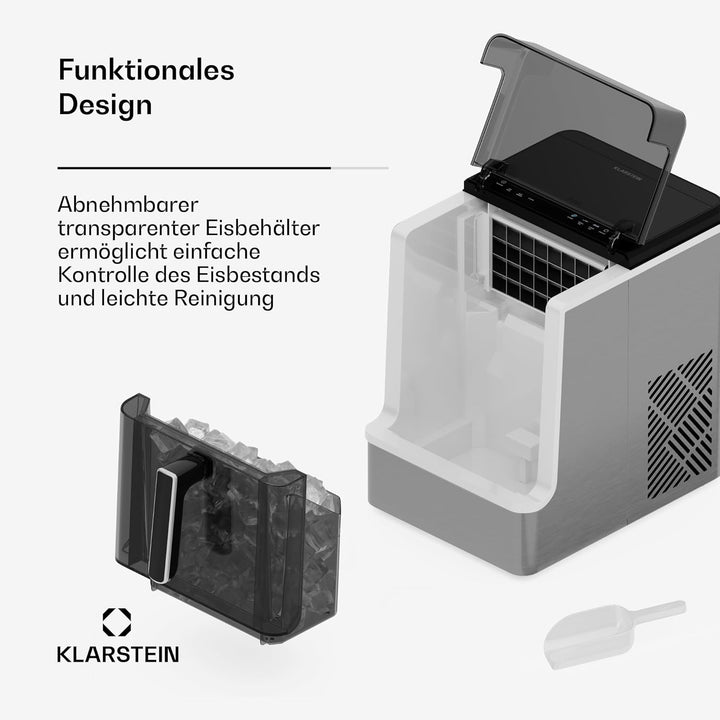 Klarstein Eiswürfelmaschine - 23 kg/24 h, 32 Eiswürfel/Zyklus, Automatische Reinigung, 2 kg Wasserta