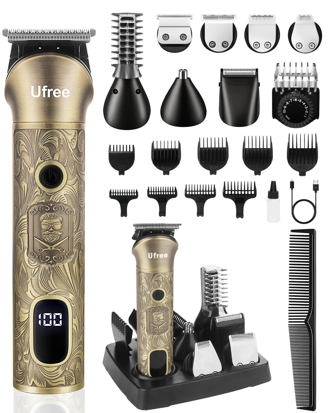Ufree All-in-One Haarschneidemaschine, Profi Barttrimmer Haartrimmer Herren | Edelstahlklingen, Haar