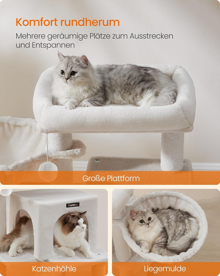 Feandrea Kratzbaum, 96 cm hoch, Katzenbaum mit grosser Plattform, Katzenkratzbaum mit Katzenhöhle, H