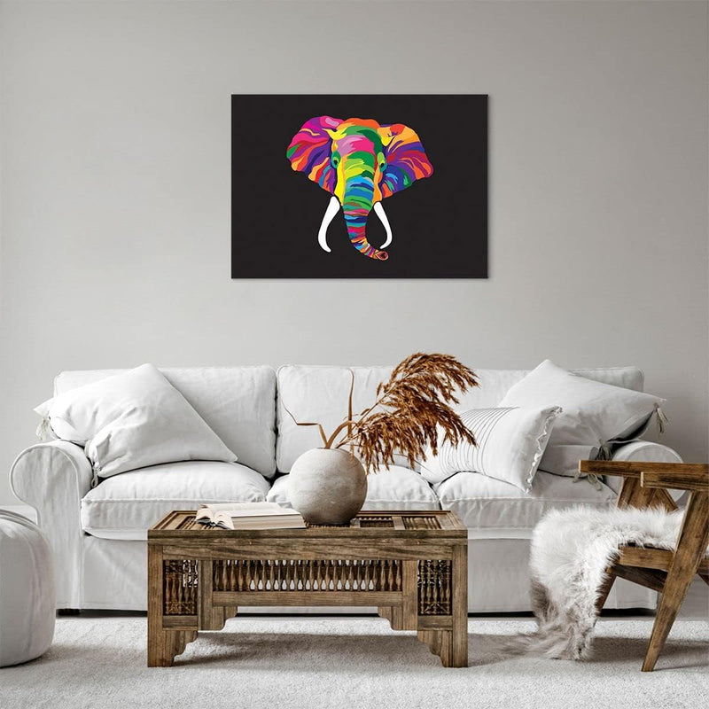 ARTTOR Bilder auf Leinwand Elefant spass bunt tier Leinwandbild 70x50cm Wandbilder Dekoration Wohnzi